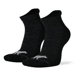 2 Paar, Merino Outdoor Socken kurz für Damen und Herren, Performance Wandersocken bis Knöchel, gepolstert, keine Blasen, weiche Sohle, atmungsaktiv schwarz grau - Funktionssocken, Trekking, Sport von NORDSOX