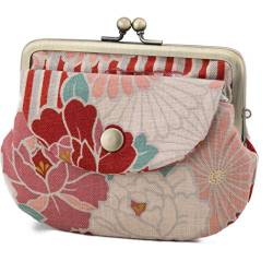 Geldbörse im Vintage-Stil, Blumenmuster, Kussschloss, Münzgeldbörse, hergestellt in Japan, Tasche für Damen, Retro-Blume, Rot von NOREN