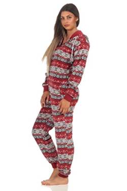 Damen Jumpsuit Overall Schlafanzug Norweger-Look, Overall mit Kapuze - 291 267 97 959, Farbe:rot, Größe2:44/46 von NORMANN-Wäschefabrik
