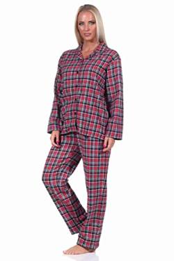 Damen Langarm Flanell Schlafanzug Pyjama Set kariert - 222 201 15 870, Farbe:rot, Größe:48-50 von NORMANN-Wäschefabrik