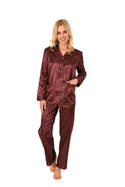 Damen Satin Pyjama Schlafanzug in edler Optik zum durchknöpfen - 191 201 94 002, Farbe:Bordeaux, Größe2:52/54 von NORMANN-Wäschefabrik