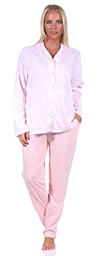 Edler Damen Pyjama Langarm Schlafanzug zum durchknöpfen in Single Jersey Qualität, Farbe:rosa, Größe:44-46 von NORMANN-Wäschefabrik