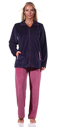 Eleganter Damen Hausanzug in Streifenoptik, Homewear Nicky Velvet - 212 216 98 237, Farbe:Marine, Größe:48-50 von NORMANN-Wäschefabrik