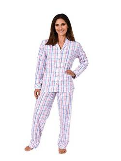 Eleganter Damen Schlafanzug Pyjama Langarm in Karo-Optik zum durchknöpfen 60773, Farbe:rosa, Größe2:40/42 von NORMANN-Wäschefabrik