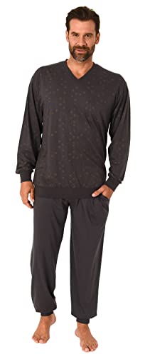 Eleganter Herren Langarm Schlafanzug Pyjama mit Bündchen und V-Hals - 212 101 90 480, Farbe:dunkelgrau, Größe:54 von NORMANN-Wäschefabrik