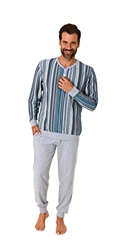 Eleganter Herren Pyjama Schlafanzug in Streifenoptik, Bündchen und Knopfleiste - 62792, Farbe:blau, Größe:48-50 von NORMANN-Wäschefabrik