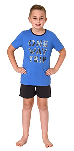 Farbenfroher Jungen Shorty Pyjama Kurzarm Schlafanzug in Cooler Optik - 505 703, Farbe:hellblau, Größe:152 von NORMANN-Wäschefabrik