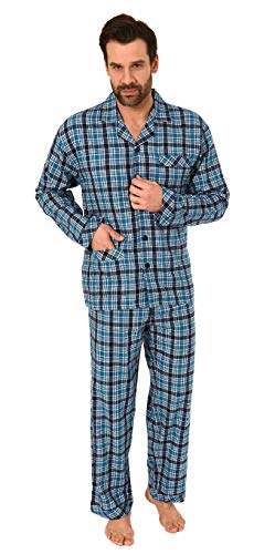 Herren Flanell Pyjama Schlafanzug zum durchknöpfen - auch in Übergrössen 281 101 95 649, Farbe:Marine, Größe2:50 von NORMANN-Wäschefabrik