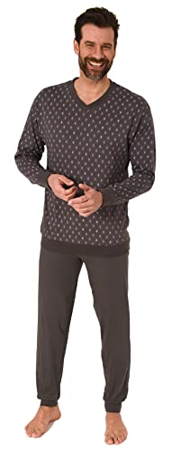 Herren Pyjama Schlafanzug Langarm mit Bündchen - V-Hals - 181 101 90 001, Farbe:dunkelgrau, Größe:50 von NORMANN-Wäschefabrik