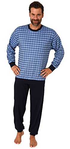 Herren Pyjama Schlafanzug mit Bündchen in edle Karo Optik - auch in Übergrössen - 212 502, Farbe:Marine, Größe:58 von NORMANN-Wäschefabrik