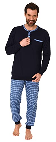 Herren Pyjama Schlafanzug mit Bündchen und Karierter Jersey Hose - auch in Übergrössen, Farbe:Marine, Größe:64/66 von NORMANN-Wäschefabrik