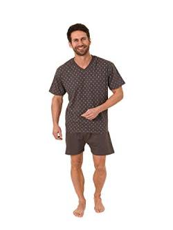 Herren Shorty Pyjama Schlafanzug Kurzarm mit V-Hals - 181 105 90 001, Farbe:dunkelgrau, Größe:50 von NORMANN-Wäschefabrik