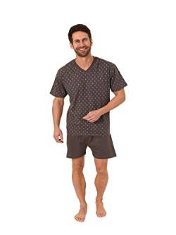 Herren Shorty Pyjama Schlafanzug Kurzarm mit V-Hals - 181 105 90 001, Farbe:dunkelgrau, Größe:56 von NORMANN-Wäschefabrik