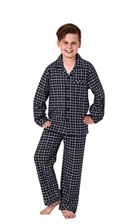 Jungen Flanell Pyjama Langarm Schlafanzug in Karo Optik mit Knopfleiste - 222 501 15 851, Farbe:grau, Größe:152 von NORMANN-Wäschefabrik