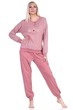 Kuscheliger Damen Pyjama Schlafanzug mit Bündchen in Streifenoptik - auch in Übergrösse, Farbe:Altrose, Größe:40-42 von NORMANN-Wäschefabrik