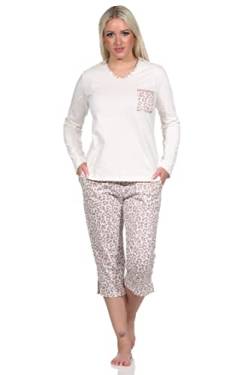 Lässiger Damen Pyjama Kurzarm Schlafanzug mit Caprihose in Leo-Print Optik, Farbe:Creme, Größe:40-42 von NORMANN-Wäschefabrik