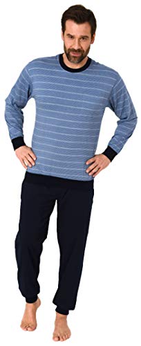 Lässiger Herren Pyjama Schlafanzug mit Bündchen in Streifenoptik - auch in Übergrössen, Farbe:Marine, Größe:58 von NORMANN-Wäschefabrik