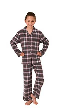 Mädchen Flanell Pyjama Langarm Schlafanzug in Karo Optik mit Knopfleiste - 222 401 15 851, Farbe:grau, Größe:164 von NORMANN-Wäschefabrik