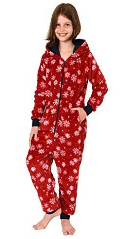 Mädchen Jumpsuit Overall Onesie Schlafanzug - Eiskristall Sterne Optik - 291 467 97 951, Farbe:rot, Größe:128 von NORMANN-Wäschefabrik