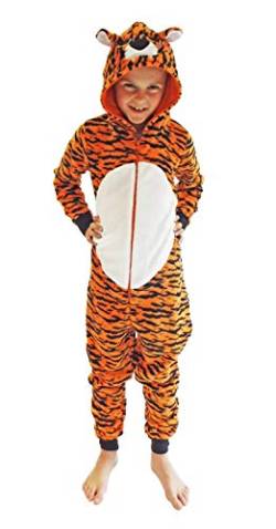 Mädchen Jumpsuit Overall Onesie Schlafanzug in niedlichen Tier Motiven - 291 467 97 606, Größe:128, Farbe:Tiger von NORMANN-Wäschefabrik