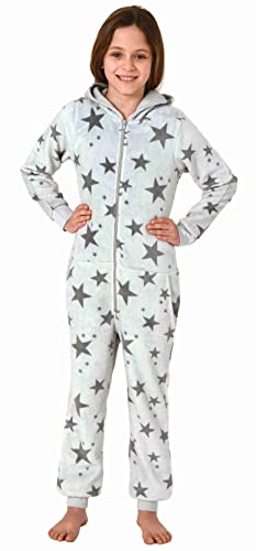 Mädchen Jumpsuit Overall Schlafanzug Pyjama Langarm in Sterne Optik - 202 467 97 961, Farbe:grau, Größe:128 von NORMANN-Wäschefabrik