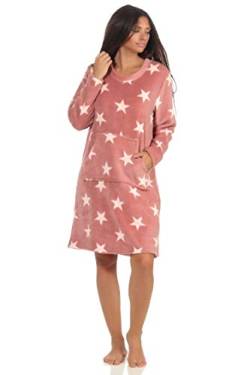 NORMANN WÄSCHEFABRIK Damen Nachthemd Hauskleid in toller Sterne Optik aus kuschelig weichem Coral Fleece, Farbe:rosa, Größe:48/50 von NORMANN-Wäschefabrik
