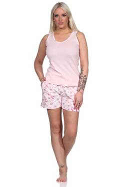 NORMANN-Wäschefabrik Ärmelloser Damen Achsel Shorty Pyjama Schlafanzug mit Spitzenbesatz - auch in Übergrössen, Farbe:rosa, Größe:56-58 von NORMANN-Wäschefabrik