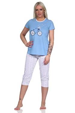 NORMANN-Wäschefabrik Damen Capri Pyjama, Schlafanzug mit Front-Print und Punkten - 112 204 10 736, Farbe:blau, Größe:36-38 von NORMANN-Wäschefabrik