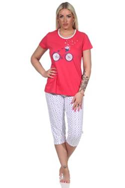 NORMANN-Wäschefabrik Damen Capri Pyjama, Schlafanzug mit Front-Print und Punkten - 112 204 10 736, Farbe:rot, Größe:44-46 von NORMANN-Wäschefabrik