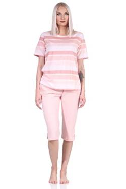 NORMANN-Wäschefabrik Damen Capri Schlafanzug Kurzarm Pyjama im farbenfrohen Streifen Look - 122 204 90 464, Farbe:rosa, Größe:48-50 von NORMANN-Wäschefabrik