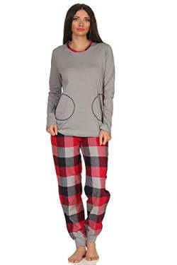 NORMANN-Wäschefabrik Damen Flanell Pyjama Mix & Match - Top Single Jersey, Hose Flanell auch in Übergrößen, Farbe:grau, Größe2:44/46 von NORMANN-Wäschefabrik