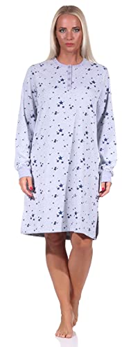 NORMANN-Wäschefabrik Damen Frottee Nachthemd mit Bündchen - Sterne als Motiv - auch in Übergrössen - 212 93 020, Farbe:grau-Melange, Größe:40-42 von NORMANN-Wäschefabrik