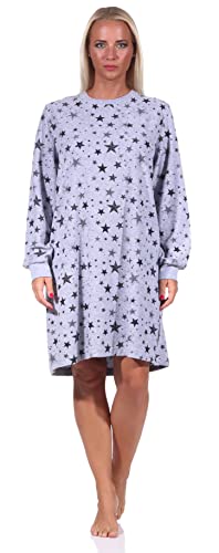NORMANN-Wäschefabrik Damen Frottee Nachthemd mit Bündchen in edlem –Sterne Design - auch in Übergröße - 212 138, Farbe:grau-Melange, Größe:48-50 von NORMANN-Wäschefabrik