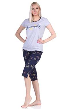 NORMANN-Wäschefabrik Damen Kurzarm Capri Schlafanzug Pyjama mit Schmetterling als Motiv - auch in Übergrössen, Farbe:grau-Melange, Größe:60-62 von NORMANN-Wäschefabrik