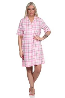 NORMANN-Wäschefabrik Damen Kurzarm Nachthemd aus Jersey zum durchknöpfen in Karo-Optik-auch in Übergrössen, Farbe:rosa, Größe:56-58 von NORMANN-Wäschefabrik