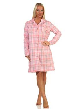 NORMANN-Wäschefabrik Damen Nachthemd Langarm in Karopotik zum durchknöpfen in Single Jersey Qualität, Farbe:rosa, Größe:40-42 von NORMANN-Wäschefabrik