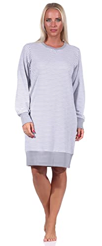 NORMANN-Wäschefabrik Damen Nachthemd mit Bündchen in Streifenoptik in kuscheliger Interlock Qualität - 212 258, Farbe:grau, Größe:48-50 von NORMANN-Wäschefabrik