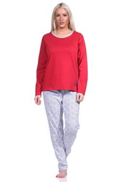 NORMANN-Wäschefabrik Damen Pyjama, Langer Schlafanzug in Streifen Optik - MARITIM - 123 201 10 151, Farbe:rot, Größe:40-42 von NORMANN-Wäschefabrik