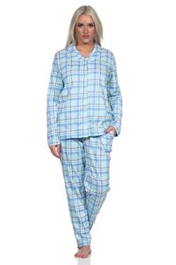 NORMANN-Wäschefabrik Damen Pyjama aus Single Jersey zum durchknöpfen in Karo Optik - auch in Übergrössen, Farbe:helltürkis, Größe:60-62 von NORMANN-Wäschefabrik