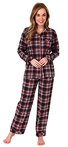 NORMANN-Wäschefabrik Damen Pyjama in Karo Optik zum durchknöpfen in Single Jersey Qualität - auch in Übergrößen, Farbe:rot, Größe:44-46 von NORMANN-Wäschefabrik