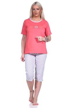 NORMANN-Wäschefabrik Damen Schlafanzug Capri, Pyjama mit Blümchen-Muster und Caprihose - 123 204 153, Farbe:rot, Größe:40-42 von NORMANN-Wäschefabrik