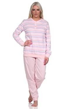 NORMANN-Wäschefabrik Damen Schlafanzug Langarm Pyjama mit Bündchen in pastellfarbenen Streifen - 122 90 863, Farbe:rosa, Größe:48-50 von NORMANN-Wäschefabrik