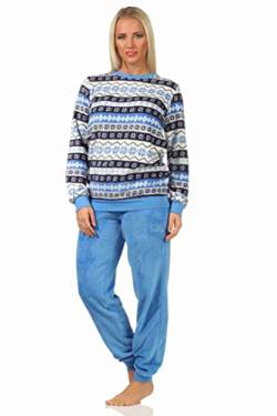 NORMANN-Wäschefabrik Damen Schlafanzug Pyjama Langarm im Norwegerlook aus Coralfleece - 202 201 267 959, Farbe:blau, Größe:36/38 von NORMANN-Wäschefabrik