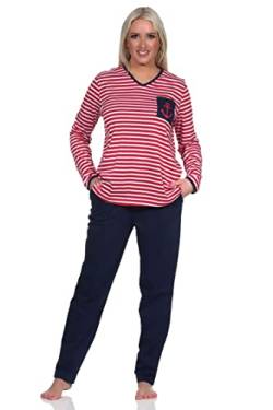 NORMANN-Wäschefabrik Damen Schlafanzug in maritimer Streifenoptik und Anker als Motiv - auch in Übergrössen, Farbe:rot, Größe:44-46 von NORMANN-Wäschefabrik