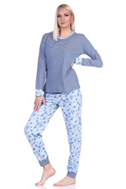 NORMANN-Wäschefabrik Eleganter Damen Pyjama Schlafanzug Langarm mit Bündchen und Spitze - auch in Übergrössen, Farbe:hellblau, Größe:60-62 von NORMANN-Wäschefabrik