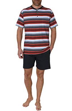 NORMANN-Wäschefabrik Eleganter Herren Shorty Pyjama Kurzarm in Streifenoptik und mit Knopfleiste 62737, Farbe:rot, Größe:52 von NORMANN-Wäschefabrik