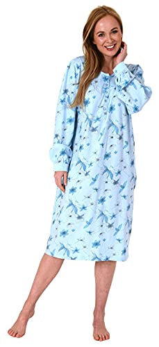 NORMANN WÄSCHEFABRIK Elegantes frauliches Damen Nachthemd,105 cm Länge, Knopfleiste am Hals - 212 314 90 312, Farbe:hellblau, Größe:52-54 von NORMANN WÄSCHEFABRIK