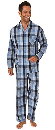 NORMANN-Wäschefabrik Herren Pyjama durchknöpfbar in edlem Gingham-Muster - 191 101 91 430, Farbe:Marine, Größe2:50 von NORMANN-Wäschefabrik