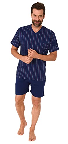 NORMANN-Wäschefabrik Herren Schlafanzug Kurzarm Shorty Pyjama - Streifenoptik - 122 105 90 650, Farbe:rot, Größe:50 von NORMANN-Wäschefabrik