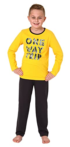 NORMANN-Wäschefabrik Jungen Pyjama Langarm in tollen Farben und mit coolem Motiv - 212 501 10 703, Farbe:gelb, Größe:164 von NORMANN-Wäschefabrik